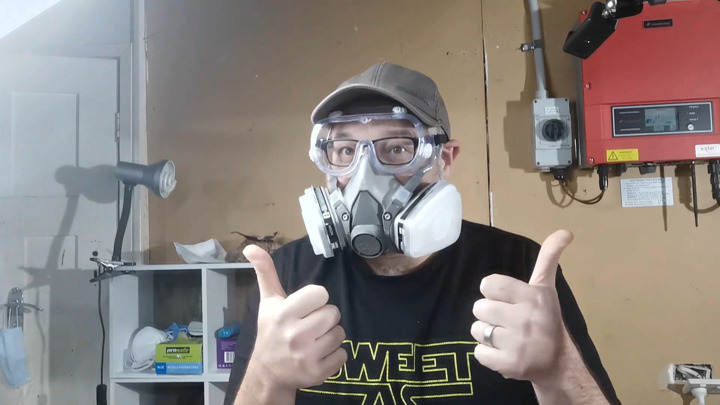 epoxy resin safety with mask, goggles, gloves